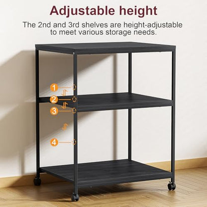 Large Printer Stand with Wheels, 3 Tier Printer Table for Home Office, Rolling Printer Cart with Adjustable Storage Shelf for Shredder Scanner Fax (Black) - color: Black