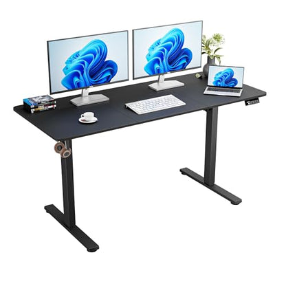 55"x24" Standing Desk, Height Adjustable Sit-Stand Home Office, Black | Electric Adjustable Standing Desk, Sit to Stand Computer Office Desk with Splice Board, Memory Preset, Lifts 28''-46.5" - color: Black Frame-black, size: 55-inch