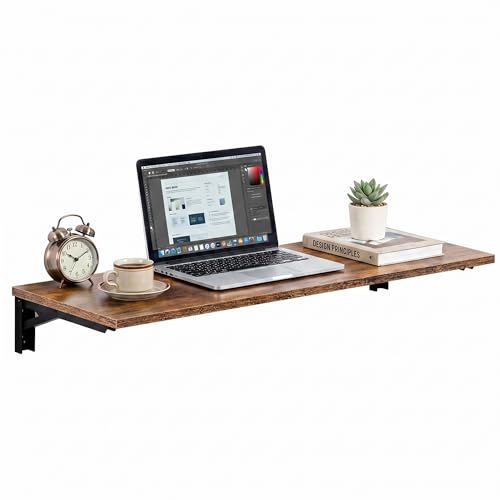 Need 47x20 Inch Wall Mounted Folding Table for Office Laundry Retro - color: Rustic Brown Desktop & Black Shelf Brackets, size: L47.2" * W20"