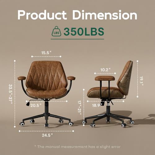 Cognac Brown Faux Leather Swivel Office Desk Chair - color: Cognac Brown