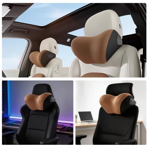 BEBAS Ergonomic Car Headrest Pillow, Memory Foam Neck Support, Brown - color: Brown