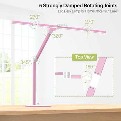 Micomlan Led Desk Lamp with Base, Adjustable Tall Architect Desk Light for Home Office with Flexible Swing Arm, 24W Pink Bright Table Lamp Auto Dimming Computer Light for Workbench - color: Pink