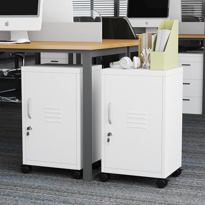 pozdeg 24.4" H Metal Locker Storage File Cabinet with Wheels, White | Small Employees Locking Steel Locker Adjustable Shelf & Lock, Single Door Lockable Cabinet for Home, School, Office, Gym