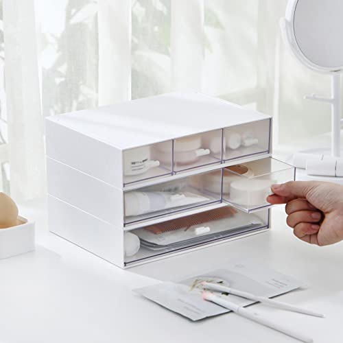 MILULUGO Desk Organizer with 6 Drawers, Makeup Organizer, Plastic Cosmetic Organizer, Bathroom Organization Boxes, Desktop Storage Box(White) - color: White