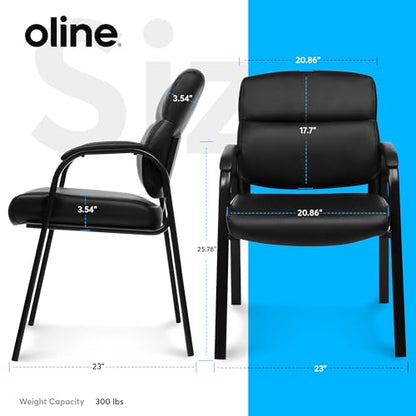 Oline Leather Guest Chair with Padded Arms, Reception Meeting Conference Waiting Room Lobby Home Desk Big and Tall Executive Office Chair, Black (1 Pack) - size: 1 Pack