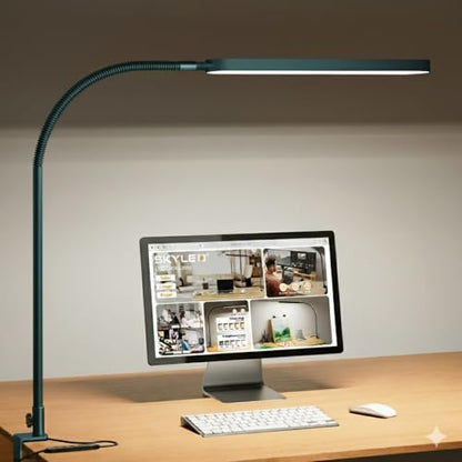 SKYLEO LED Desk Lamp - Desk Light for Home Office - Flexible Gooseneck - 5 Color Modes X 11 Brightness Levels - 1300LM - Timmer & Memory Function - 12W Clip on Light - Green - style: Green gooseneck