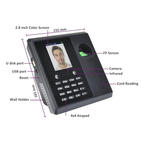 WiFi 2000mAh Battery face Face Time Employee Attendance Machine System Fingerprint Employee Electronic Time Clock Management System for Small Businesses(ID) - size: ID