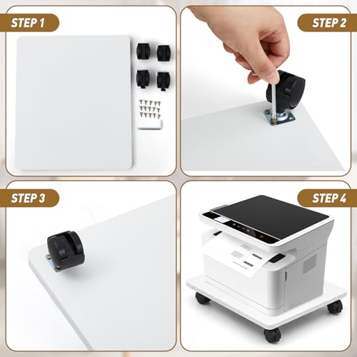 Beeveer 2 Pcs White Under Desk Printer Stand 15.8 x 13.8 x 3.2 Inches - color: White, size: 15.8 x 13.8 x 3.2 Inches