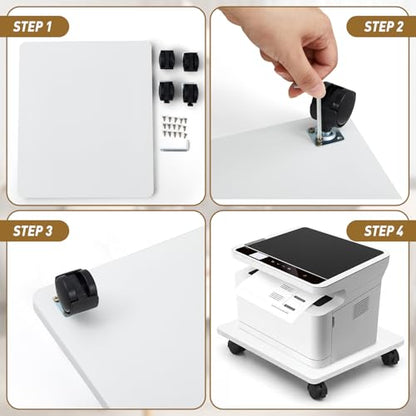 Beeveer 2 Pcs White Under Desk Printer Stand 15.8 x 13.8 x 3.2 Inches - color: White, size: 15.8 x 13.8 x 3.2 Inches