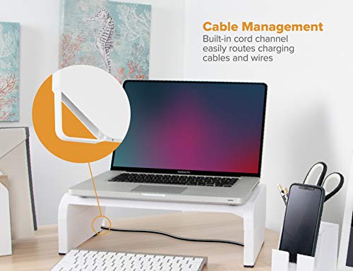 Bostitch Office Konnect Adjustable Monitor Stand Riser, 4 Height Adjustments, Built-In Cable Management, Rubber Feet - White - color: White, style: Laptop Stand