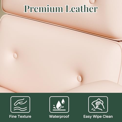 Ergonomic Leather Office Chair, High Back Executive Desk Chair | Comfy Lumbar Support, Padded Arms, Adjustable Height, 360° Swivel Rolling Computer Chairs for Home Office, Pink - color: Pink
