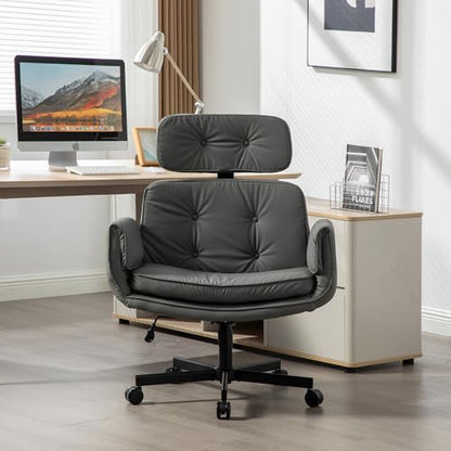 Criss Cross Chair with Wheels & Adjustable Armrests, High Back PU Leather Executive Desk Chair for Home Office, Comfy Cross Legged Wide Computer Task Chair, Gray - color: Grey