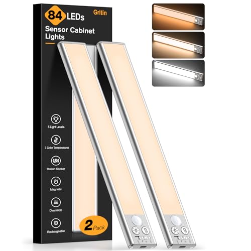 Gritin 10.2inch Under Cabinet Lighting Rechargeable 2 Pack - color: Silver, size: 10.2 inch