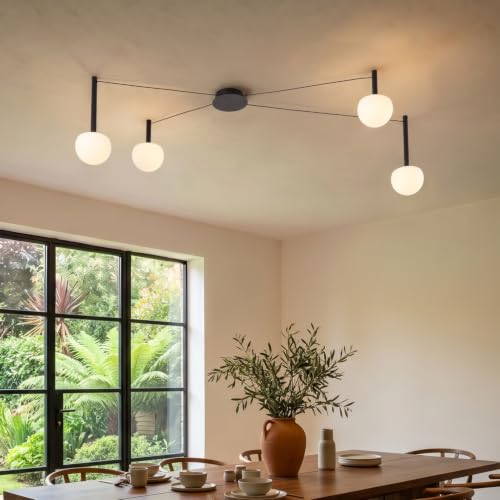 4-Light Black Glass semi Embedded Ceiling Light Suitable for Living Rooms, bedrooms, corridors, Dining Rooms, Dining Rooms, Bubble Ball Ceiling Light (DIY Design is Available) - size: 47in (4-Lights)