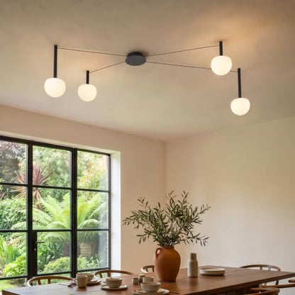 4-Light Black Glass semi Embedded Ceiling Light Suitable for Living Rooms, bedrooms, corridors, Dining Rooms, Dining Rooms, Bubble Ball Ceiling Light (DIY Design is Available) - size: 47in (4-Lights)