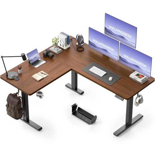 WALKINGDESK 63X55 Inches Reversible L Shaped Standing Desk Height Adjustable with Cup Holder, Electric Corner Computer Desk, Sit Stand up Home Office Desk, Ergonomic Gaming Desk, Black Walnut - color: Black Walnut, size: 63" with Cup Holder