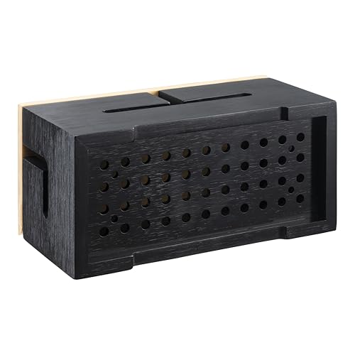 Cable Management Box Bamboo 9.6x5.1x4.3in, Black, Wall Mount Kit Included - color: Black S