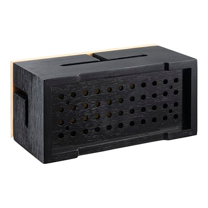 Cable Management Box Bamboo 9.6x5.1x4.3in, Black, Wall Mount Kit Included - color: Black S