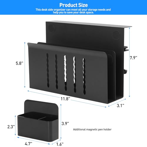 MAXECHO Desk Side Storage, Under Desk Laptop Mount, Table Side Hanging File Organizer, No Drill Clamp On Cable Management Tray, Laptop Holder with Magnetic Pen Holder for Office and Home, Load 22 Lbs - color: Black