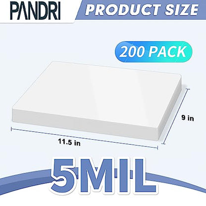 PANDRI 200 Pack Clear Thermal Laminating Sheets, 9 x 11.5-Inch, 5 Mil | Plastic Laminator Sheet, Fits 8.5 x 11 inch Paper Size, Clear, Round Corner, Thermal Laminator Compatible - size: 200 Pack