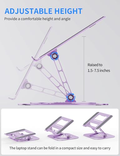 AOEVI Adjustable Laptop Stand with 360 Rotating Base, Computer Ergonimic Foldable Laptop Riser for Desk Compatible with MacBook Pro/Air Notebook up to 16 Inches, Purple - color: Purple-A