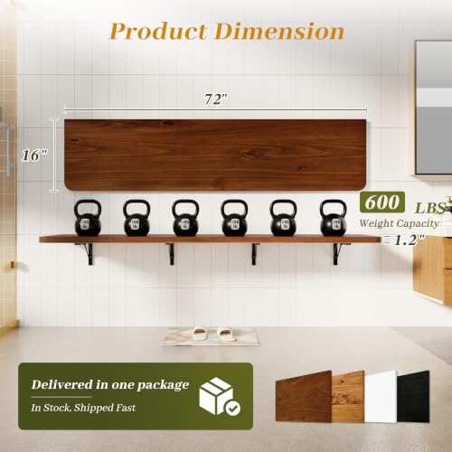Dogsky Floating Wall Desk 72" x 16" - 600 lbs Heavy Duty Solid Pine - color: Walnut, size: 72" x 16"