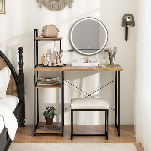 MAT EXPERT Computer Desk with Ladder Shaped Shelves, Compact Home Office Desk w/Monitor Stand & Adjustable Foot Pads, Modern Writing Study Desk PC Laptop Workstation for Home Office (Natural) - color: Natural