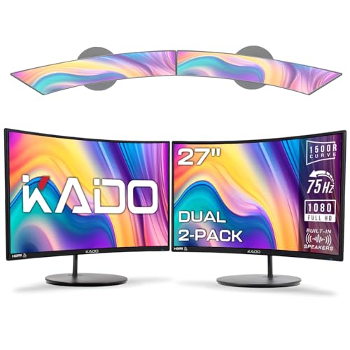 Kado 2-Pack Dual 27" Curved 1500R 1920x1080 75Hz FHD Computer Monitor