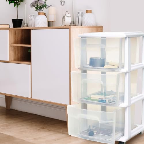 HOMZ Drawer Tower 3-Tier Storage Cart, Removable Wheels, White Frame,2 Pack - color: White, size: 2 Pack