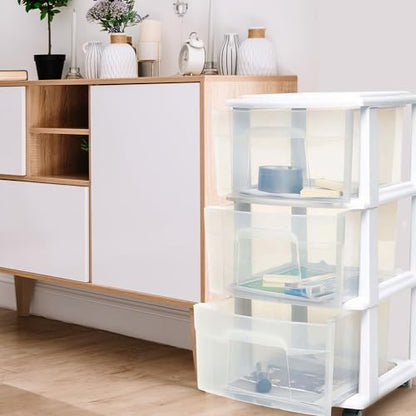 HOMZ Drawer Tower 3-Tier Storage Cart, Removable Wheels, White Frame,2 Pack - color: White, size: 2 Pack