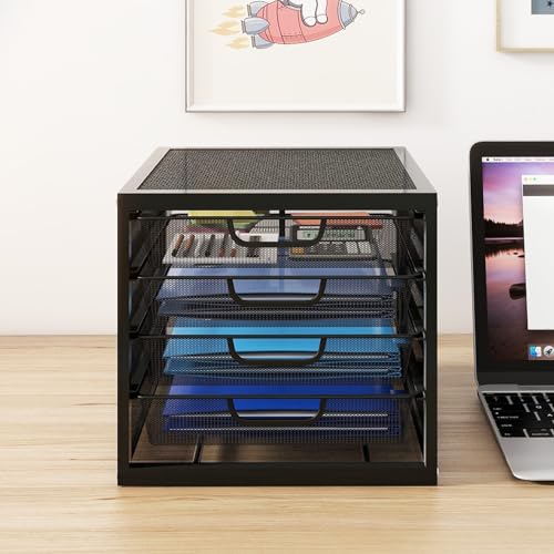 Natwind Mesh Desk Organizer with 4 Tier Sliding Drawers,Black | Paper Sorter, Multi-Functional Home Office Supplies Storage Tray for Letters, Documents,Mail, Files, Arts & Crafts Supplies - size: 4 drawers