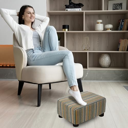 CAROLMADE Small Foot Stool Ottoman Footstool with Legs Under Desk Footrest for Living Room Bedroom and Office,Linen-Stripe Green - color: Stripe Green, size: 11"d X 15.4"w X 8.3"h