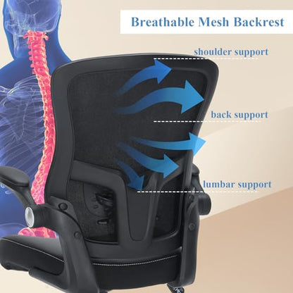 Office Chair PU Leather Cushion, Ergonomic Desk Chair with Flip-Up Arms, 300 LBS Home Office Desk Chairs Adjustable Seat Height & Lumbar Support, Executive Comfy Swivel Task Computer Chair