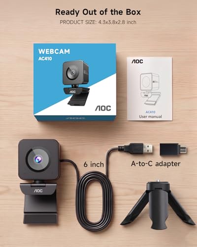 AOC 4K Webcam for PC, Sony Sensor, 1080P 60FPS Streaming Camera with PDAF