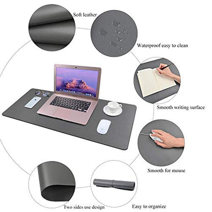 Desk Pad for Office Home 31" x 13",PU Leather Waterproof Large Desk Writing Mat Organizer,Multifunctional Ultra Thin Dual Use Desk Blotters Mouse Pad Protector … (Grey) - color: Grey