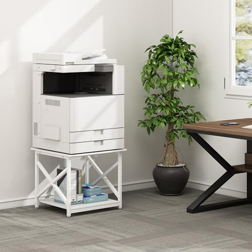 Fannova White 3D Printer Stand, Large Printer Table with Storage Shelf | 23.6"x23.6"x22.6", Home Office 2 Tier Rolling Printer Cart with Heavy Duty Industrial Wheels - All 4 Lock, Mini Fridge Stand - color: White
