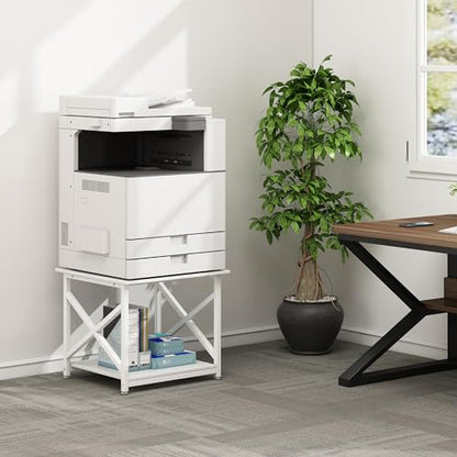 Fannova White 3D Printer Stand, Large Printer Table with Storage Shelf | 23.6"x23.6"x22.6", Home Office 2 Tier Rolling Printer Cart with Heavy Duty Industrial Wheels - All 4 Lock, Mini Fridge Stand - color: White