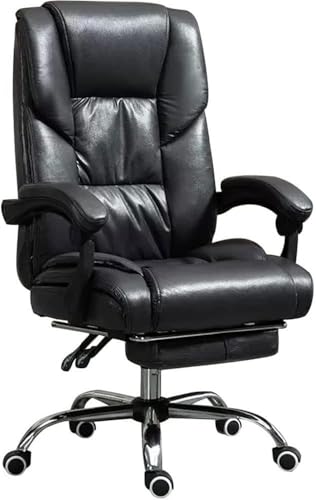 Ergonomic Executive Office Chair with Footrest Leather Computer Desk Chair High Back Home Task Chair with Lumbar Support Comfortable for Bedroom Business(Black) - color: Black