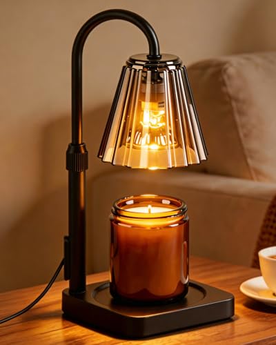 Candle Warmer Lamp with Timer, Dimmable PC Shade Lamp Gifts for Mom | Adjustable Height Lightweight Polycarbonate Lamps, Modern Electric Wax Melt, Gifts for Family with Pets & Children Home Decor