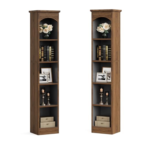 Tribesigns 70.9-Inch Tall Narrow Bookcase, 5-Tier Cube Bookshelf with Storage, Modern Slim Corner Display Shelves for Home Office, Living Room, Walnut Brown - color: Walnut Brown
