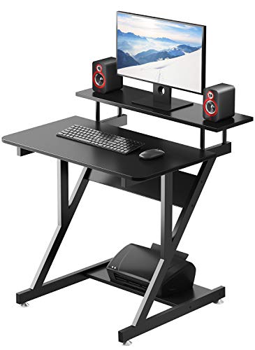 Dripex Computer Desk for Small Spaces, 27.5 inch Small Computer Desk, 3 Tier Compact Desk with Monitor Shelf and Bottom Storage Shelves, Space Saving Desk, Black - color: Black