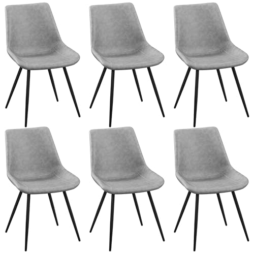 Yaheetech Dining Chairs Set of 6 Mid Century Modern Kitchen Chairs Gray | Faux Leather Upholstered Dining Room Chairs with Metal Legs and Curved Backrest, Armless Side Chairs for Kitchen Living Room - color: Grey, size: Set of 6