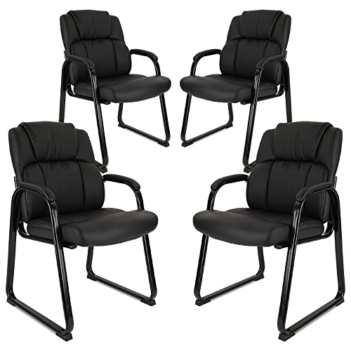 CLATINA Ergonomic Black Guest Chair with Arms Set of 4- Office Reception & Conference Seating, PU Leather Meeting Chairs with Sled Base for Waiting Rooms & Home Offices - color: Black-sled Base, size: 4PK