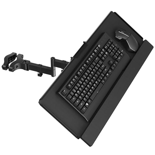 Pole Mount Keyboard Tray - Universal 26 Inch Platform for Keyboard and Mouse, Fits 1.1”–2.4” Poles, Rotation & Tilt Ergonomic Steel Mount Platform with Cable Management, Black