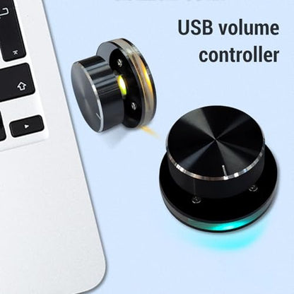 USB Volume Control Knob, Audio Remote Volume Knob with RGB Light and USB C Cable, Rotate Volume Adjustment & One Key Mute Function, Multimedia Controller for Android, PC, Phone