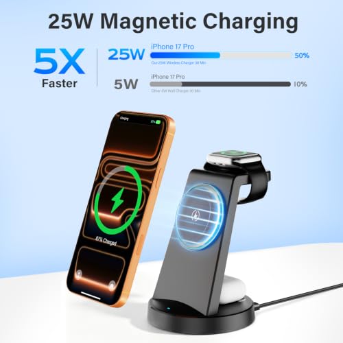 25W Magnetic Fast 3 in 1 Charging Station Wireless Charger Stand