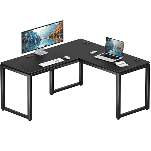 SHW 55 x 60 Commercial-Grade L-Shape Corner Office Computer Desk, Black | 10-Year Limited Warranty - color: Black