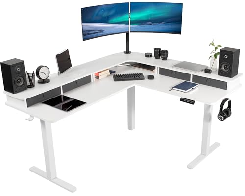 VIVO Corner Standing Desk - color: White Top / Black Frame, size: 63" x 55"
