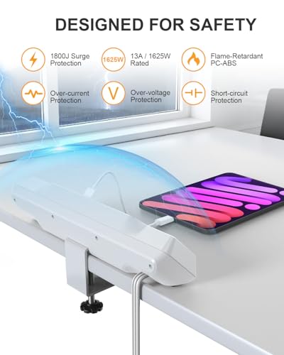 Desk Clamp Power Strip Surge Protector, 6 Outlets, Flat Plug, 1800J, 4 USB-C Ports (Any Port 35W), for Home & Office, Flame-Retardant PC-ABS Housing, Fits 1.96" Desk Edge, White - style: Desk Clamp Socket - White