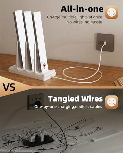 EZVALO Under Cabinet Lighting with Charging Station, Rechargeable Motion Sensor Light Indoor, Dimmable Closet Lights Wireless, 3000K, Motion Activated Under Counter Lights for Kitchen,Pantry(3 Pcs) - color: Warm White